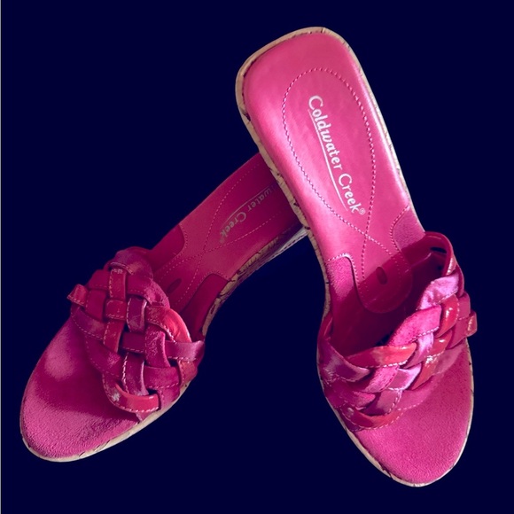 Coldwater Creek Pink Ribbon / Leather Weave Sandals Slip-On Sz 6 - Picture 1 of 5